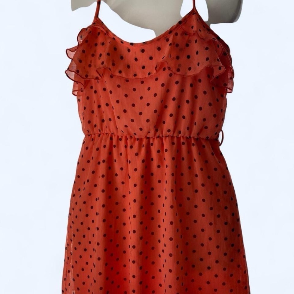 Rue21 Orange Sun Dress with Black polka Dots S